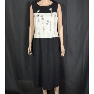Halmode Petites Vintage Black White Colorblock Floral Embroidered Shift Dress M